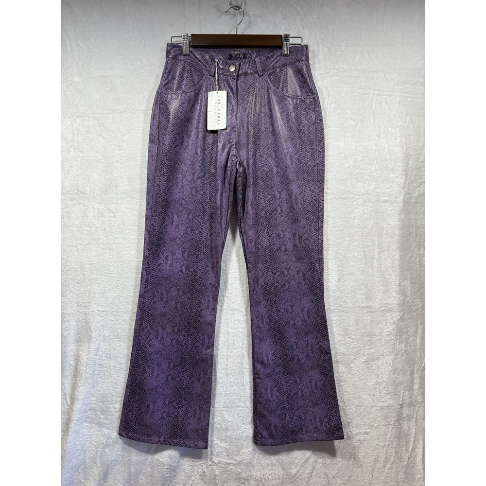 Y2K Blues Purple Snakeskin Faux Leather‎ Pants High Waist Size 9/10 NWT 808